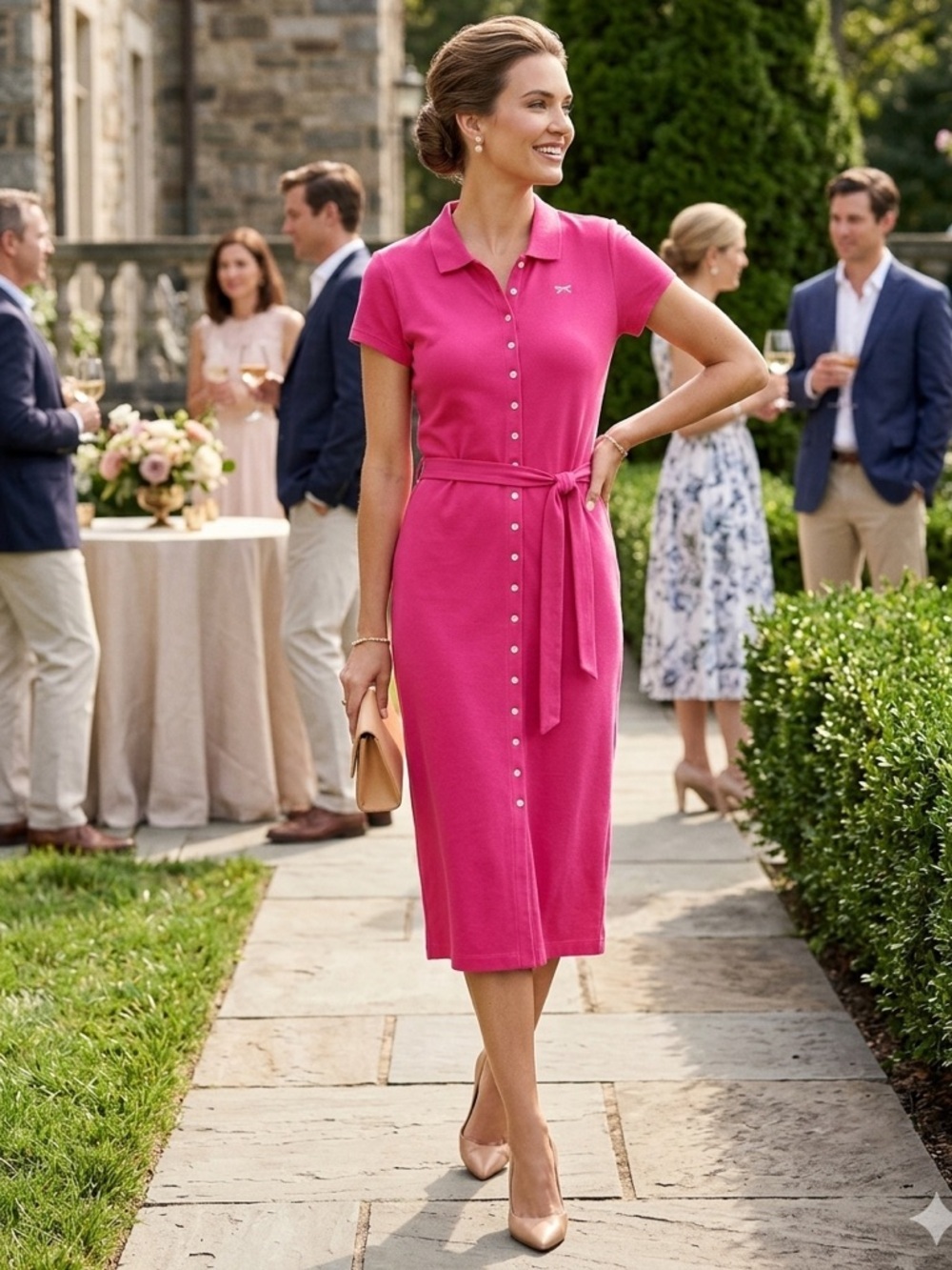 Talbots NEW Fuchsia Polo Maxi Dress Dragonfly Detail, Women’s Sz M Petite